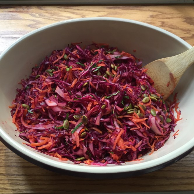 red cabbage and carrot slaw